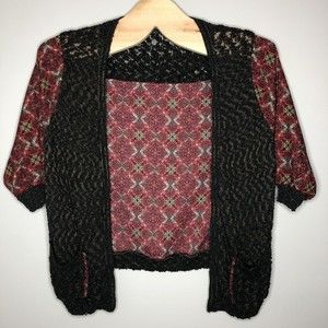 BKE‎ Boutique Women's Printed Georgette 3/4 Sleeve Open Front Cardigan Sweater